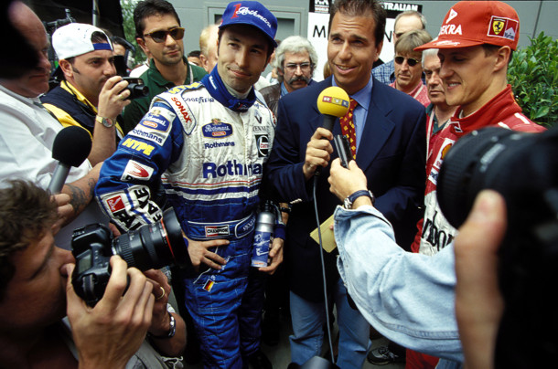 Kai Ebel mit Heinz-Harald Frentzen und Michael Schumacher