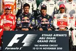 Foto zur News: Die Titelkandidaten vor dem Rennen: Fernando Alonso (Ferrari), Mark Webber (Red Bull), Sebastian Vettel (Red Bull) und Lewis Hamilton (McLaren)