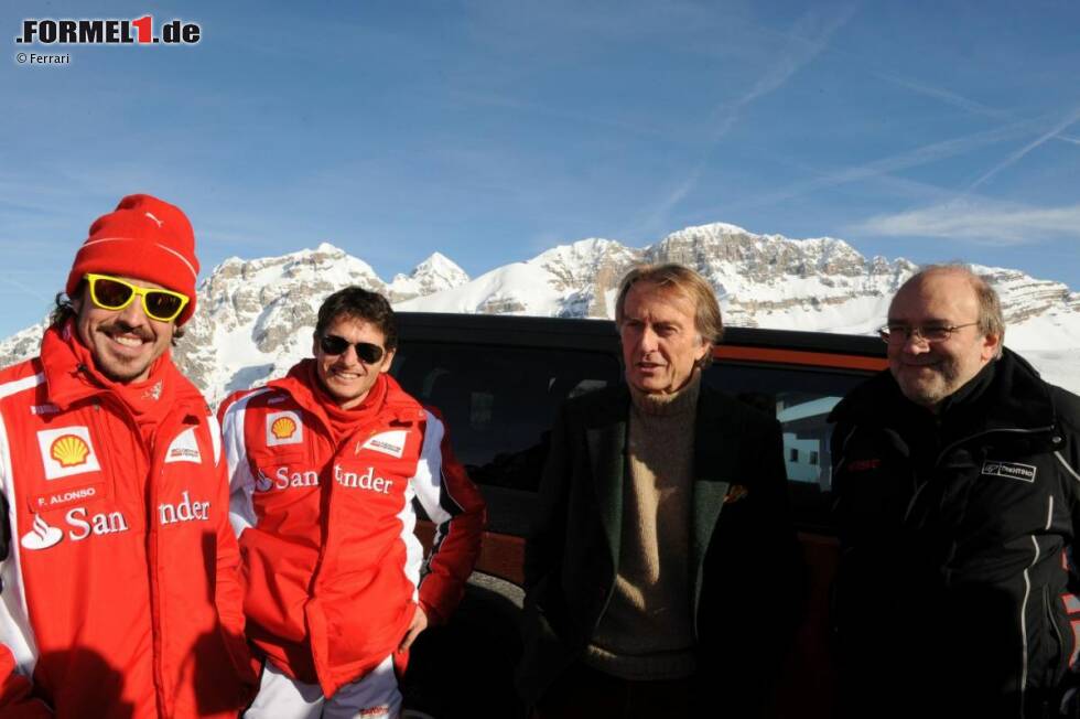 Foto zur News: Fernando Alonso, Giancarlo Fisichella und Luca di Montezemolo (Präsident) (Ferrari)