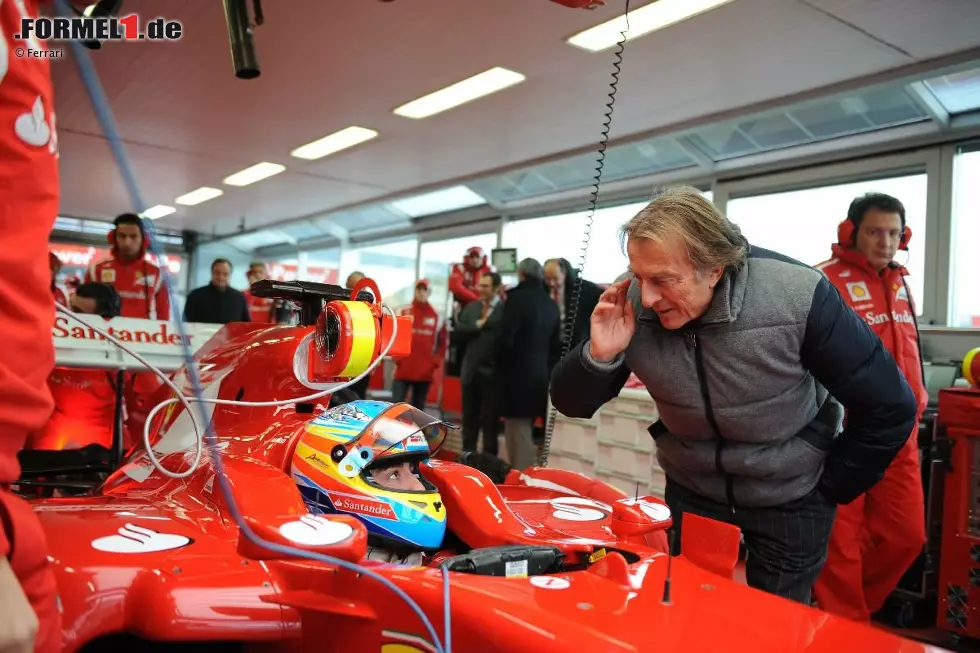 Fernando Alonso beim Shakedown des Ferrari F150 mit letzten Tipps von Luca di Montezemolo (Präsident) Foto zur News: Fernando Alonso beim Shakedown des Ferrari F150 mit letzten Tipps von Luca di Montezemolo (Präsident)