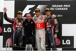 Foto zur News: Sebastian Vettel (Red Bull), Jenson Button (McLaren) und Mark Webber (Red Bull)