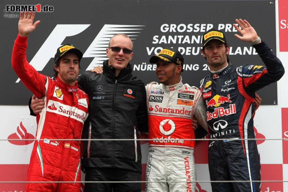 Foto zur News: Fernando Alonso (Ferrari), Lewis Hamilton (McLaren) und Mark Webber (Red Bull)
