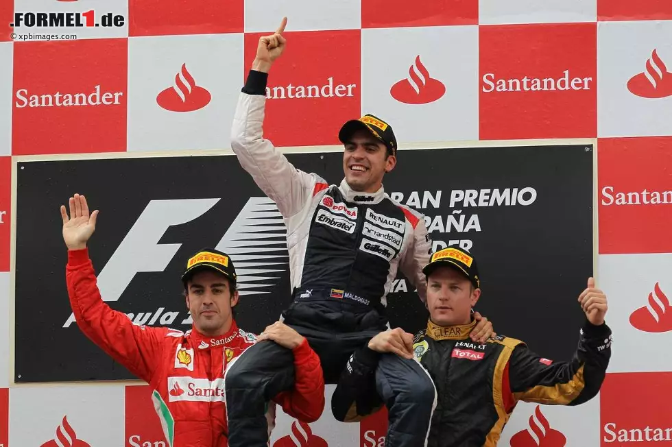 Das Siegerpodest in Barcelona: Pastor Maldonado (Williams), Fernando Alonso (Ferrari) und Kimi Räikkönen (Lotus) Foto zur News: Das Siegerpodest in Barcelona: Pastor Maldonado (Williams), Fernando Alonso (Ferrari) und Kimi Räikkönen (Lotus)
