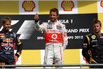 Gallerie: Das Podest in Spa-Francorchamps: Sebastian Vettel (Red Bull), Jenson Button (McLaren) und Kimi Räikkönen (Lotus)