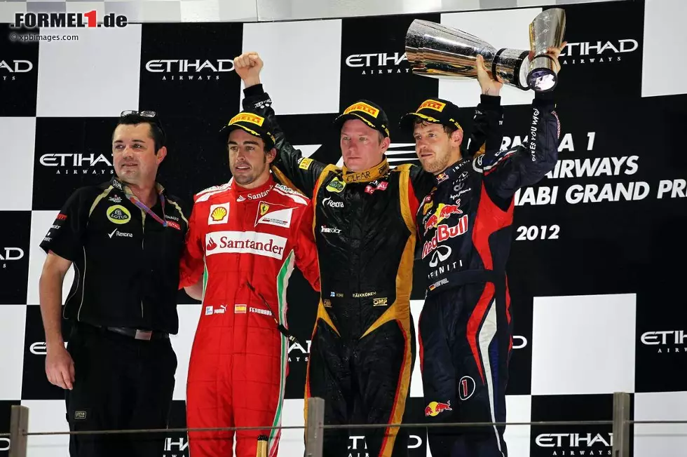 Eric Boullier (Lotus-Teamchef), Fernando Alonso (Ferrari), Sebastian Vettel (Red Bull) und Kimi Räikkönen (Lotus) Foto zur News: Eric Boullier (Lotus-Teamchef), Fernando Alonso (Ferrari), Sebastian Vettel (Red Bull) und Kimi Räikkönen (Lotus)