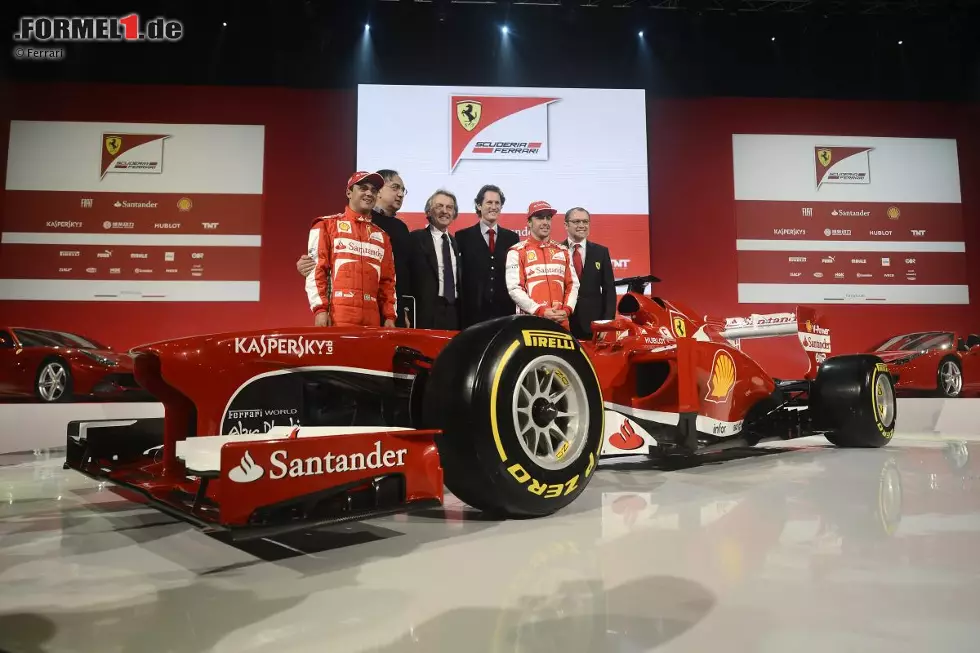 Foto zur News: Felipe Massa, Sergio Marchionne, Luca di Montezemolo, John Elkann, Fernando Alonso, Stefano Domenicali (Ferrari)