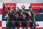 Gallerie: Sebastian Vettel (Red Bull) gewinnt in der Eifel vor  Kimi Räikkönen (Lotus) und Romain Grosjean (Lotus)