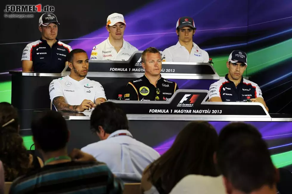 Donnerstags-PK mit Valtteri Bottas (Williams), Paul di Resta (Force India), Esteban Gutierrez (Sauber), Lewis Hamilton (Mercedes), Pastor Maldonado (Williams) und Kimi Räikkönen (Lotus) Foto zur News: Donnerstags-PK mit Valtteri Bottas (Williams), Paul di Resta (Force India), Esteban Gutierrez (Sauber), Lewis Hamilton (Mercedes), Pastor Maldonado (Williams) und Kimi Räikkönen (Lotus)