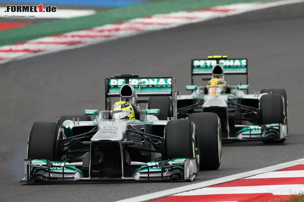 Foto zur News: Nico Rosbergs Frontflügel kollabierte beim Überholmanöver an Teamkollege Lewis Hamilton