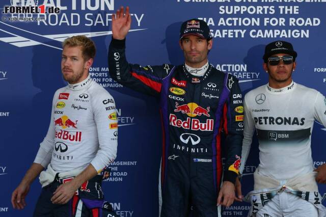 Foto zur News: Da jubelt doch der "falsche" Red-Bull-Pilot? Sebastian Vettel war nach Platz zwei nicht sonderlich nach Winken zumute.