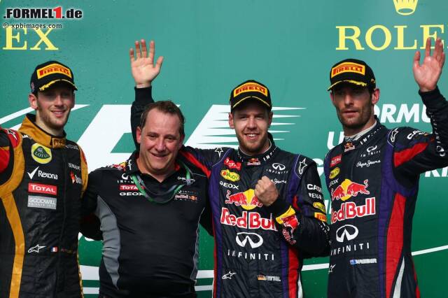 Foto zur News: Sebastian Vettel holte sich beim USA-Grand-Prix in Austin den Sieg vor Romain Grosjean und Mark Webber.