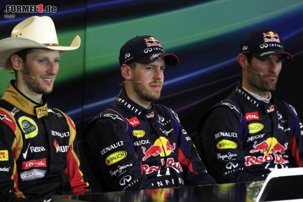 Foto zur News: Romain Grosjean (Lotus), Sebastian Vettel (Red Bull) und Mark Webber (Red Bull)
