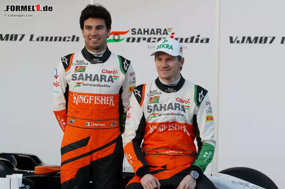 Foto zur News: Sergio Perez (Force India) und Nico Hülkenberg (Force India)