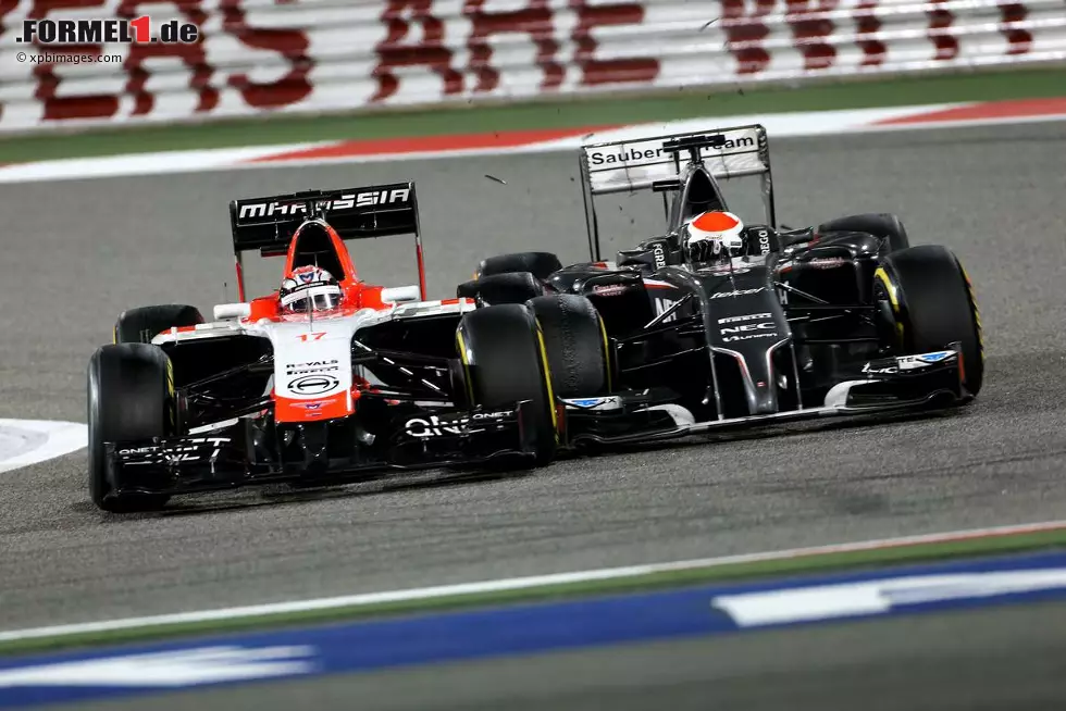 Auch Teamkollege Adrian Sutil schied aus, er musste das Rennen nach einer Kollision mit Jules Bianchi im Marussia beenden. Foto zur News: Auch Teamkollege Adrian Sutil schied aus, er musste das Rennen nach einer Kollision mit Jules Bianchi im Marussia beenden.
