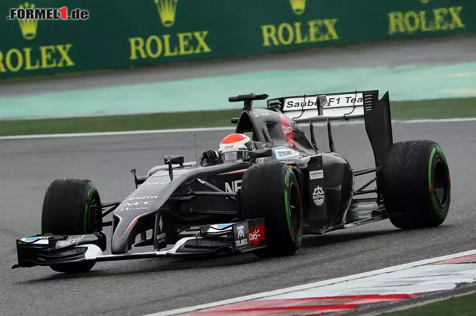 Einen kleinen Erfolg konnte Adrian Sutil mit Rang 14 feiern. Im Regen konnte der Deutsche das schwache Material etwas ausbügeln und war auch deutlich besser als Teamkollege Esteban Gutierrez (17.) Foto zur News: Einen kleinen Erfolg konnte Adrian Sutil mit Rang 14 feiern. Im Regen konnte der Deutsche das schwache Material etwas ausbügeln und war auch deutlich besser als Teamkollege Esteban Gutierrez (17.)