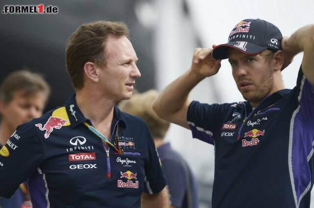Foto zur News: Christian Horner und Sebastian Vettel hoffen nun auf ein gutes Rennergebnis
