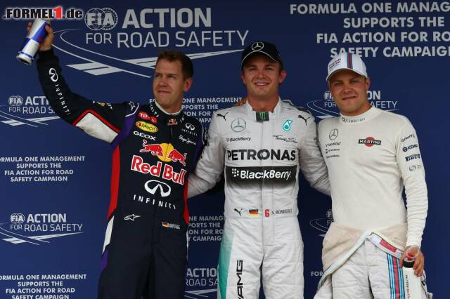 Foto zur News: Nico Rosberg erneut auf der Pole-Position - vor Sebastian Vettel im Red Bull und Valtteri Bottas im Williams. So geht es am Sonntag nach einem sehr spektakulären Qualifying in das letzte Rennen vor der Sommerpause