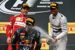 Foto zur News: Daniel Ricciardo (Red Bull), Fernando Alonso (Ferrari) und Lewis Hamilton (Mercedes)