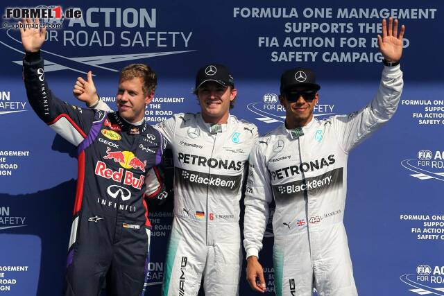 Foto zur News: Sebastian Vettel, Nico Rosberg und Lewis Hamilton nach dem Qualifying in Spa