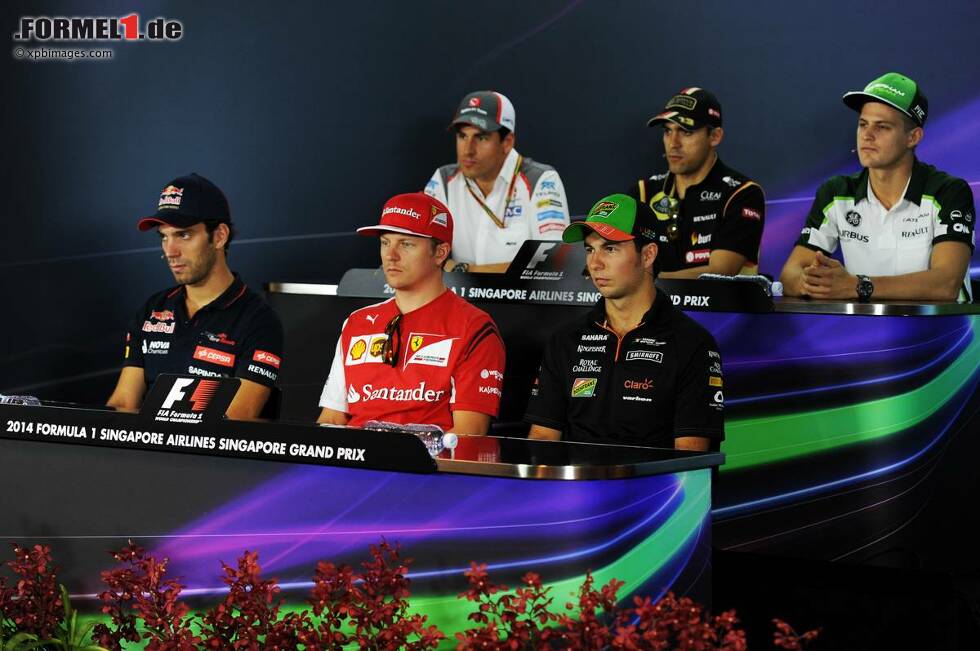 Foto zur News: FIA-PK mit Adrian Sutil (Sauber), Pastor Maldonado (Lotus), Marcus Ericsson (Caterham), Jean-Eric Vergne (Toro Rosso), Sergio Perez (Force India) und Kimi Räikkönen (Ferrari)