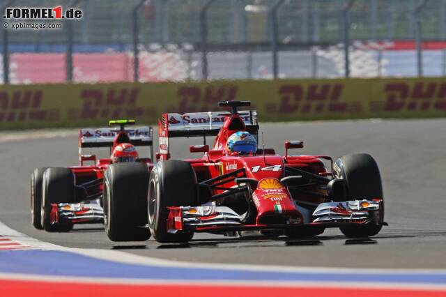 Foto zur News: Die Ferraris im Gleichschritt: Alonso und Räikkönen beide nur im Mittelfeld