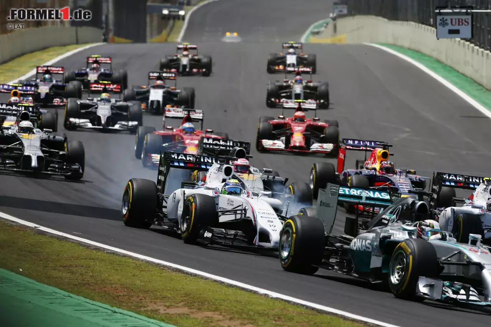Lewis Hamilton (Mercedes), Felipe Massa (Williams), Valtteri Bottas (Williams), Sebastian Vettel (Red Bull) und Jenson Button (McLaren) Foto zur News: Lewis Hamilton (Mercedes), Felipe Massa (Williams), Valtteri Bottas (Williams), Sebastian Vettel (Red Bull) und Jenson Button (McLaren)