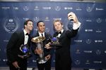 Foto zur News: Daniel Ricciardo, Lewis Hamilton und Nico Rosberg