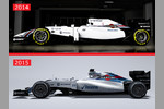 Foto zur News: Seitenansicht: das von Flügelchen befreite Heck kennen wir schon seit der Formel 1 2009, in Kombination mit der tiefen Nase erinnert der neue Williams FW37 in der Seitenansicht nun etwas an die Formel-1-Autos der frühen 1990er Jahre.