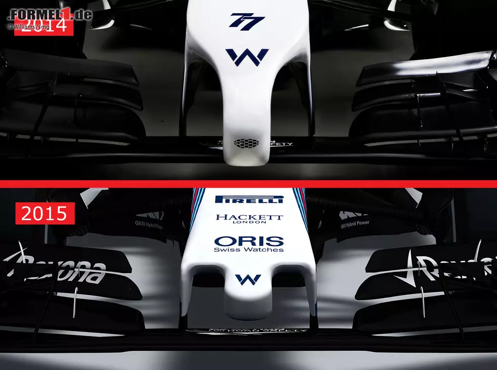 Im Detail: der "Zinken" des Williams FW36 musste beim Williams FW37 einer neuen, kurzen Stummelnase weichen. Foto zur News: Im Detail: der "Zinken" des Williams FW36 musste beim Williams FW37 einer neuen, kurzen Stummelnase weichen.