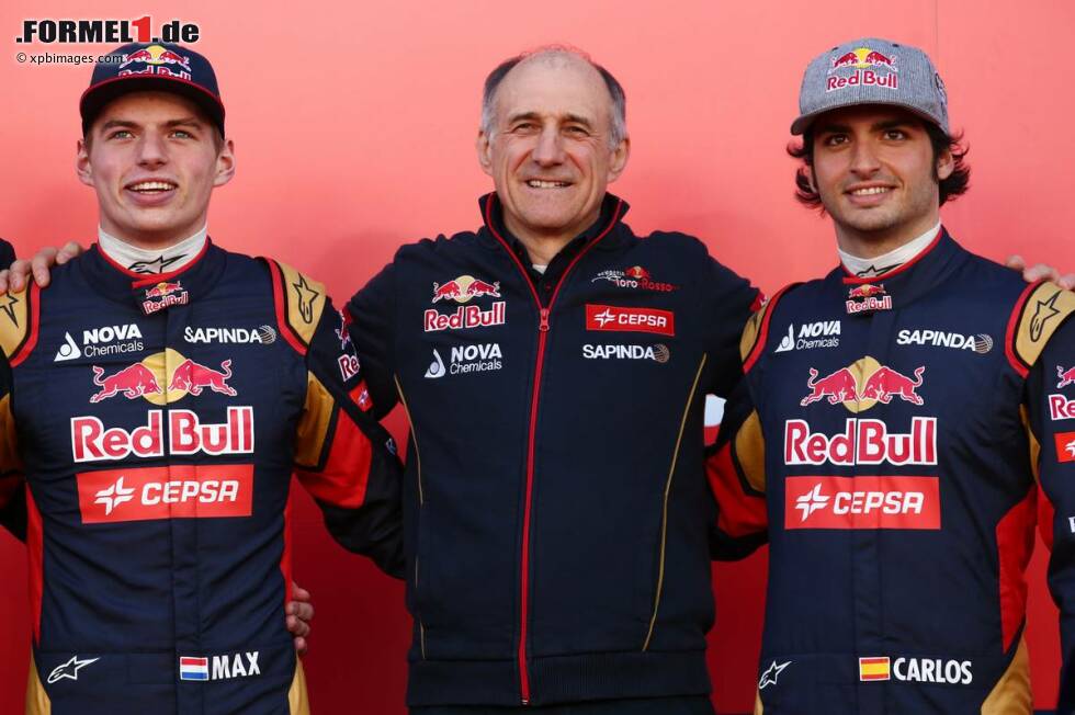 Foto zur News: Max Verstappen, Franz Tost und Carlos Sainz jun. (Toro Rosso)