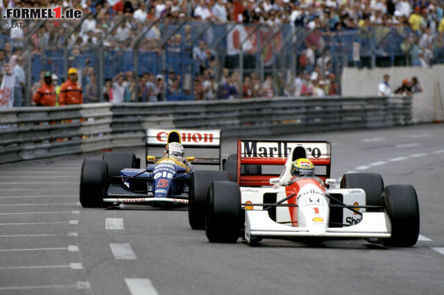 Foto zur News: Gigantenduell: Der viel schnellere Mansell beißt sich an Senna die Zähne aus