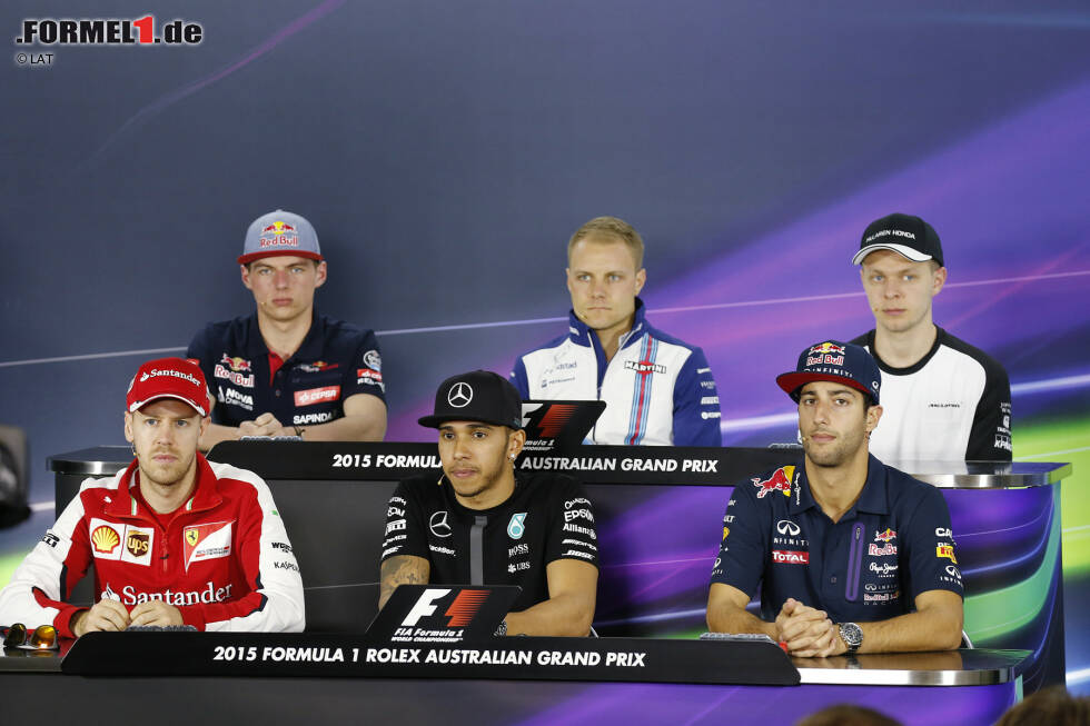 Foto zur News: Max Verstappen (Toro Rosso), Valtteri Bottas (Williams), Kevin Magnussen, Daniel Ricciardo (Red Bull), Lewis Hamilton (Mercedes) und Sebastian Vettel (Ferrari)