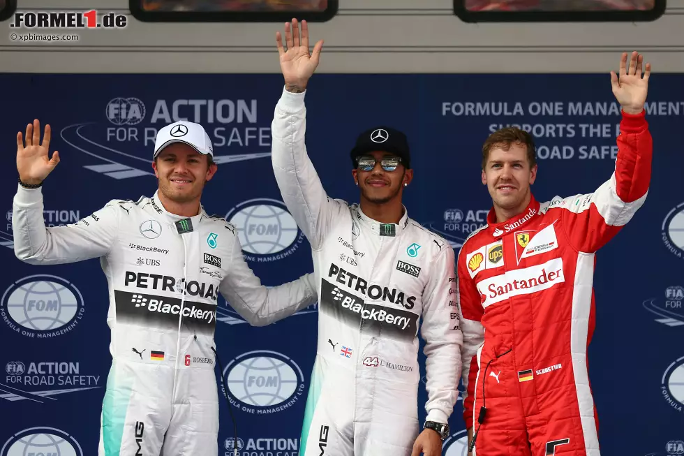 Lewis Hamilton (Mercedes) wieder auf der Pole-Position, Nico Rosberg (Mercedes) und Sebastian Vettel (Ferrari) dahinter Foto zur News: Lewis Hamilton (Mercedes) wieder auf der Pole-Position, Nico Rosberg (Mercedes) und Sebastian Vettel (Ferrari) dahinter