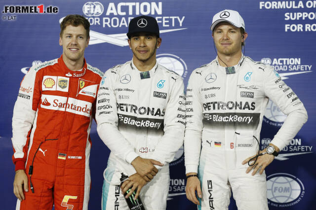 Foto zur News: Lewis Hamilton war im Qualifying in Bahrain nicht zu stoppen - doch Sebastian Vettel überraschte auf dem zweiten Rang, auch den geschlagenen Nico Rosberg