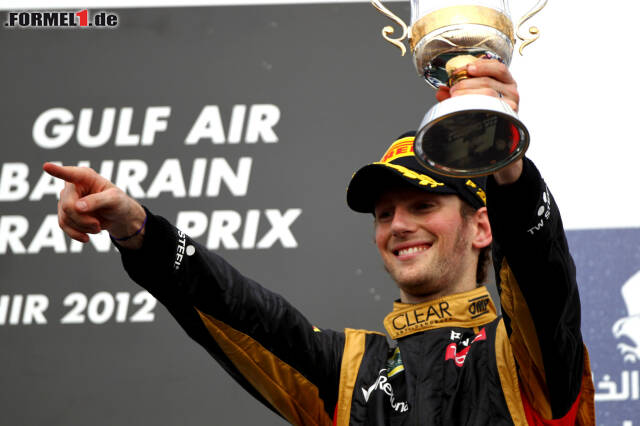 Foto zur News: In Bahrain 2012 holte Grosjean mit Rang drei seinen ersten Podestplatz hinter Vettel und Teamkollege Räikkönen. Es war das erste Podest eines Franzosen seit 14 Jahren.