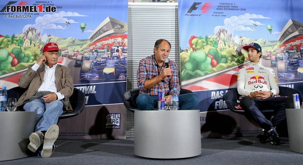 Foto zur News: Niki Lauda, Gerhard Berger und Daniel Ricciardo (Red Bull)