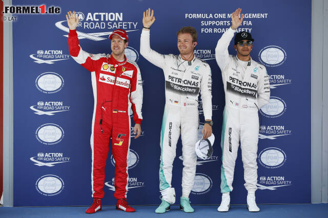 Foto zur News: Die drei Schnellsten der Qualifikation: Nico Rosberg, Lewis Hamilton und Sebastian Vettel