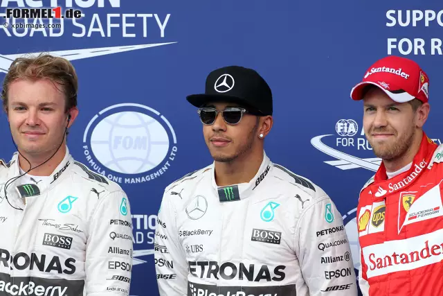 Foto zur News: Nico Rosberg (Mercedes), Lewis Hamilton (Mercedes) und Sebastian Vettel (Ferrari)