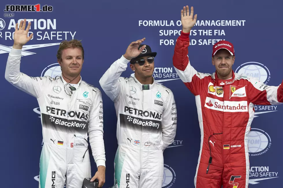 Foto zur News: Lewis Hamilton (Mercedes), Nico Rosberg (Mercedes) und Sebastian Vettel (Ferrari)