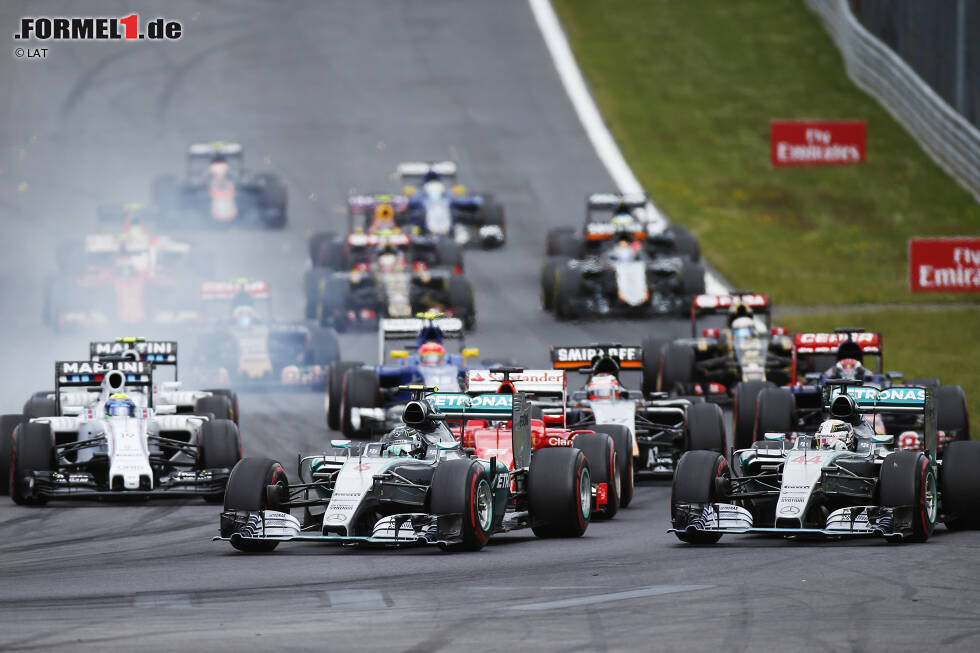 Foto zur News: Nico Rosberg (Mercedes), Lewis Hamilton (Mercedes), Sebastian Vettel (Ferrari) und Felipe Massa (Williams)