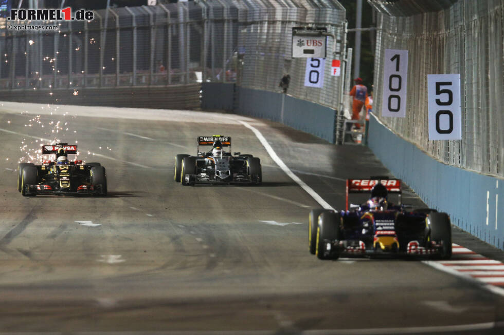 Foto zur News: Max Verstappen (Toro Rosso), Romain Grosjean (Lotus) und Sergio Perez (Force India)