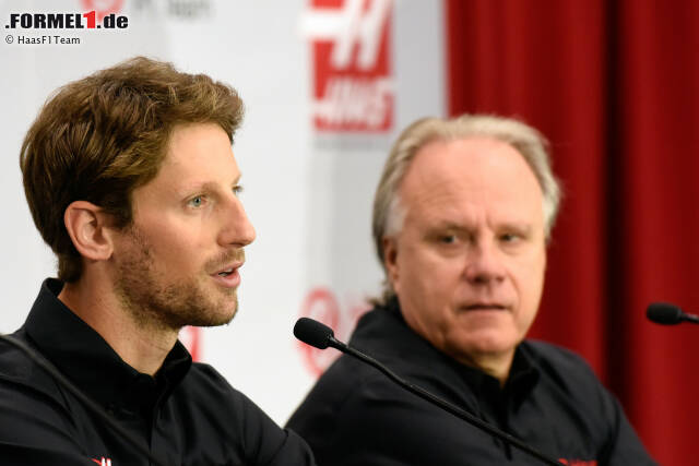 Foto zur News: Romain Grosjean und Teambesitzer Gene Haas