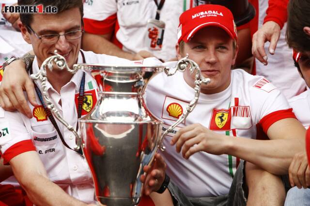 Foto zur News: Kimi Räikkönen krönte sich 2007 zum bis heute letzten Ferrari-Weltmeister in der Formel 1. Wir werfen einen Blick auf alle neun Champions der Scuderia!
