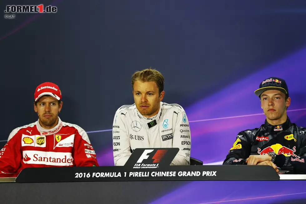 Foto zur News: Sebastian Vettel (Ferrari), Nico Rosberg (Mercedes) und Daniil Kwjat (Red Bull)