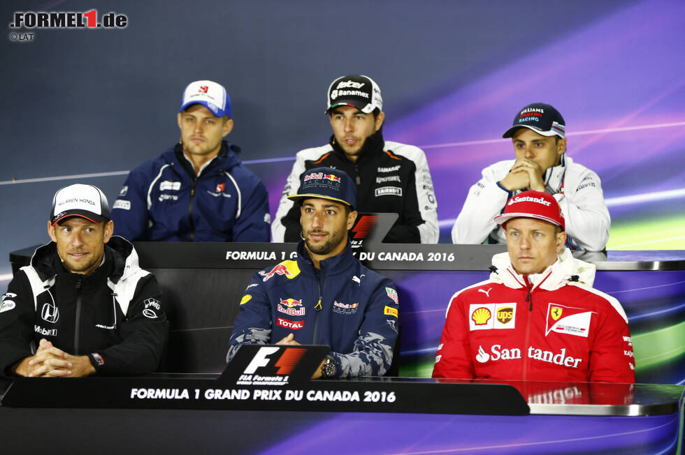 Foto zur News: Marcus Ericsson (Sauber), Sergio Perez (Force India), Felipe Massa (Williams), Jenson Button (McLaren), Daniel Ricciardo (Red Bull) und Kimi Räikkönen (Ferrari)