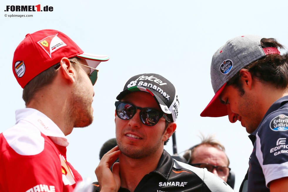 Foto zur News: Sebastian Vettel (Ferrari), Sergio Perez (Force India) und Carlos Sainz (Toro Rosso)