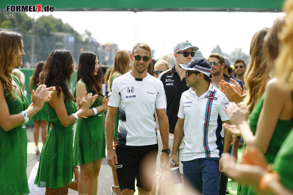 Foto zur News: Jenson Button (McLaren), Felipe Massa (Williams), Nico Hülkenberg (Force India) und Romain Grosjean (Haas)