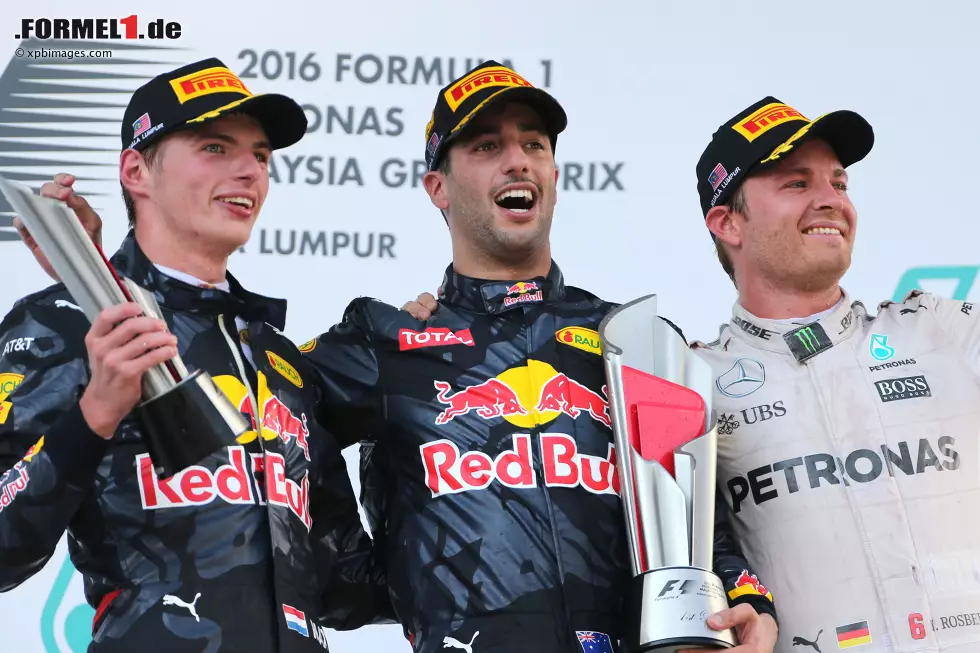 Foto zur News: Max Verstappen (Red Bull), Daniel Ricciardo (Red Bull) und Nico Rosberg (Mercedes)