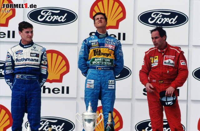 Foto zur News: Sieger, dann nicht Sieger, dann Sieger: Schumacher mit Coulthard und Berger. Klicke dich durch weitere Triumphe und Tragödien in Brasilien.