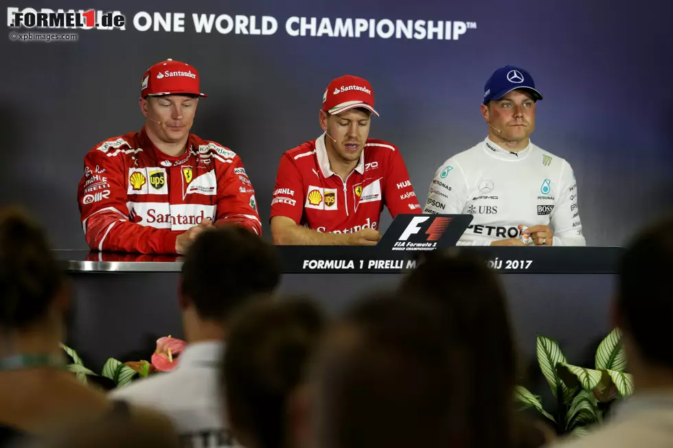 Foto zur News: Sebastian Vettel (Ferrari), Valtteri Bottas (Mercedes) und Kimi Räikkönen (Ferrari)